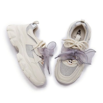 HAPPYFACE 甜酷雙綁飾釦厚底休閒鞋 銀 日本京都聯名