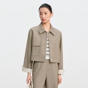 仿牛仔斜紋不對稱短版夾克