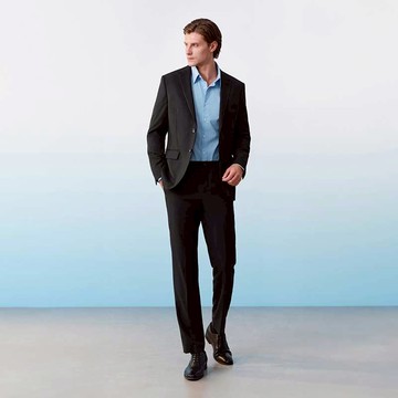 商務成套可機洗防潑水/防油/防污機能彈性斜紋雙釦套裝/夜藍色(附隱藏式口袋方巾)